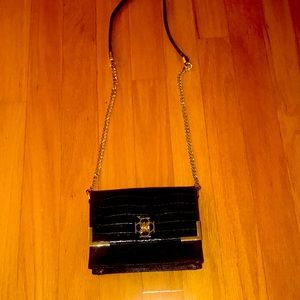 NWT leather trim / polyurethane beautiful cross body Ann Taylor black bag